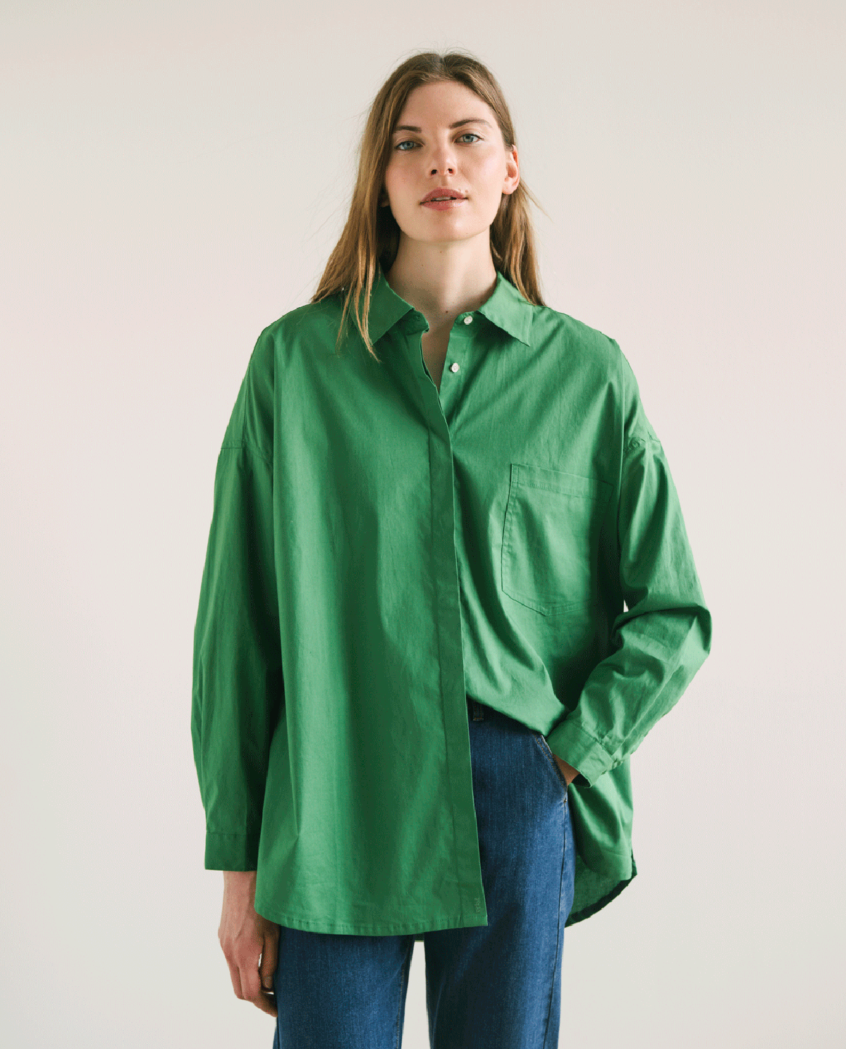 Oversized poplin shirt Green