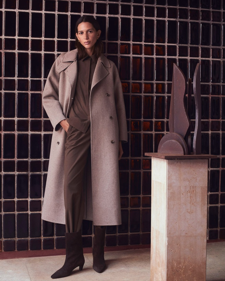 Beige wool blend long coat - Regular fit long coat