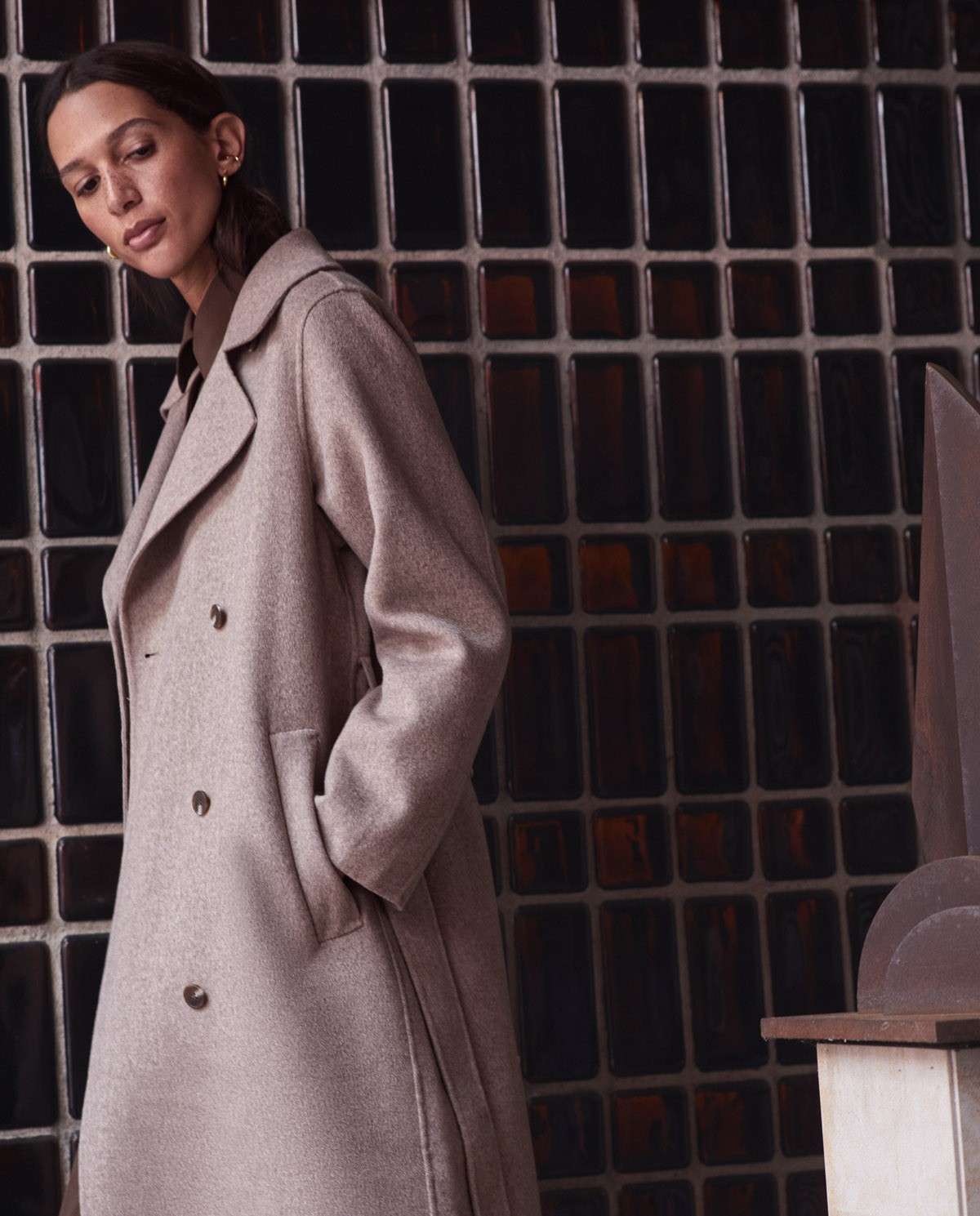 Beige wool blend long coat - Regular fit long coat 1