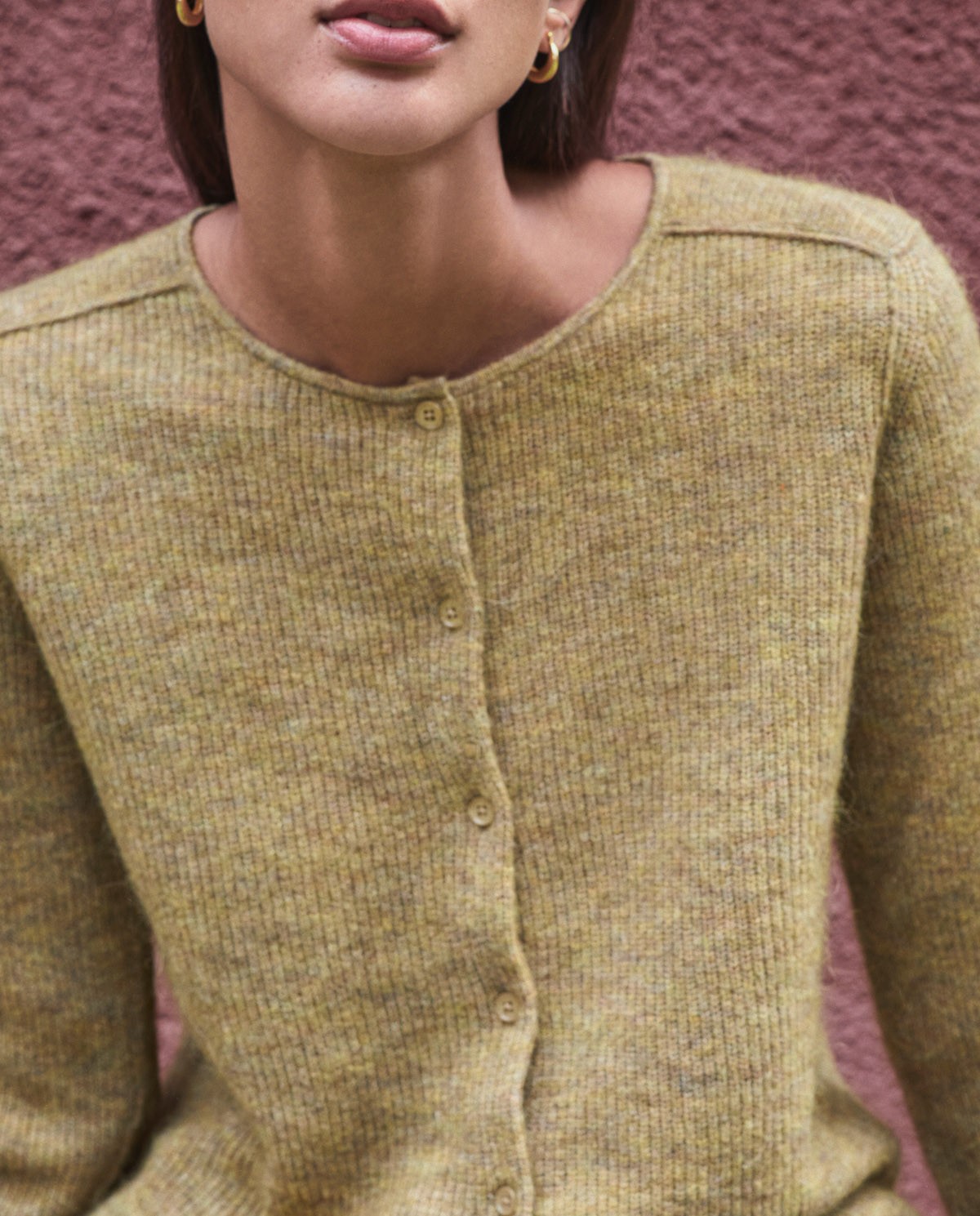 Olive green alpaca blend English rib cardigan - English rib cardigan, boba style 1