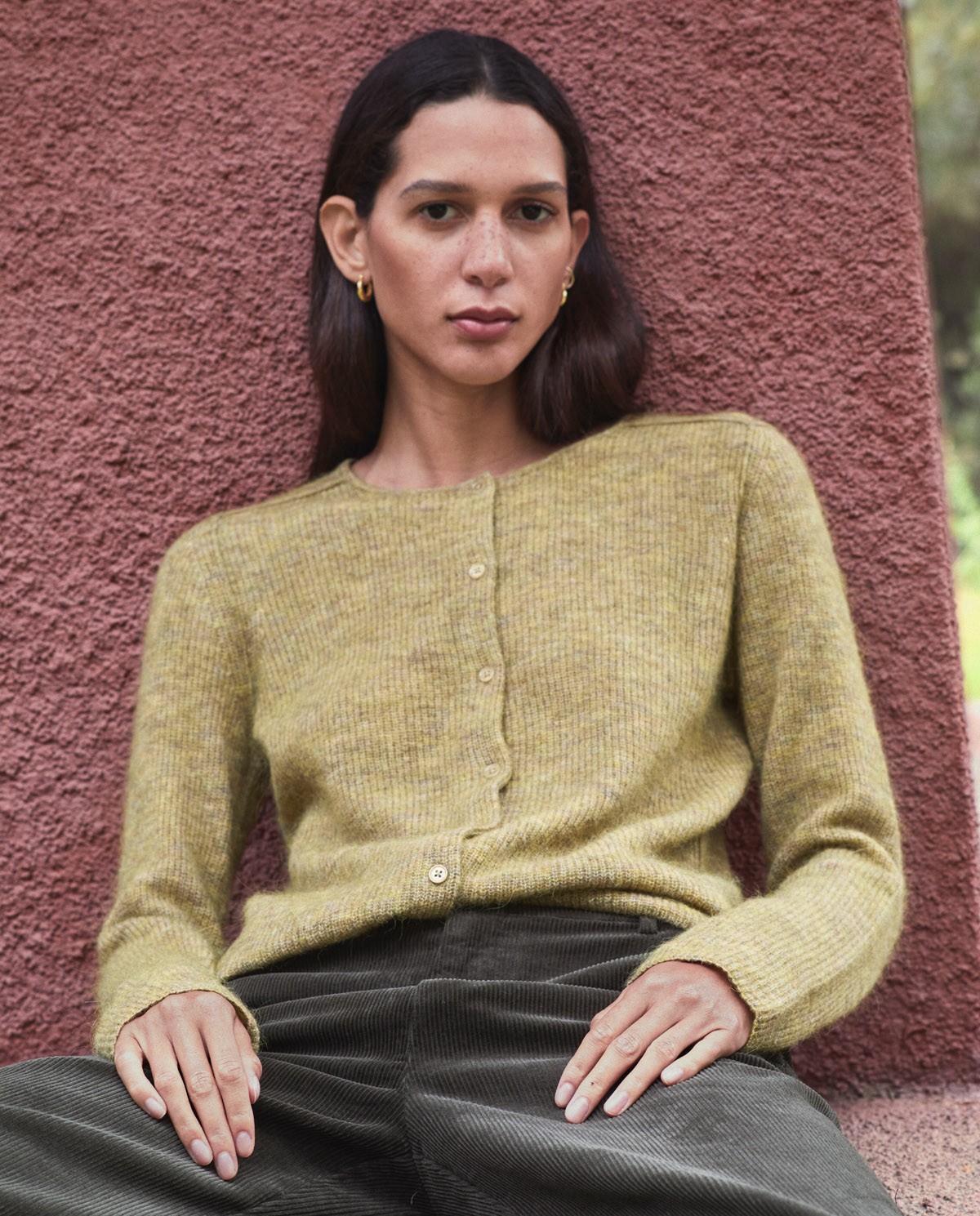 Olive green alpaca blend English rib cardigan - English rib cardigan, boba style