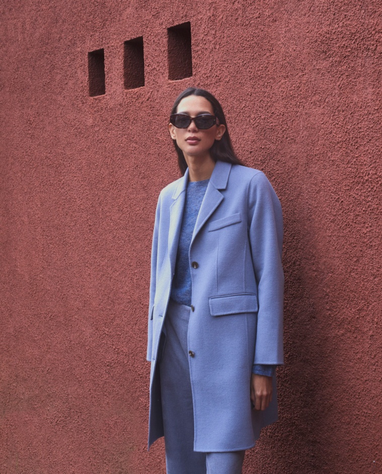 Blue wool blend midi coat - Regular fit midi coat