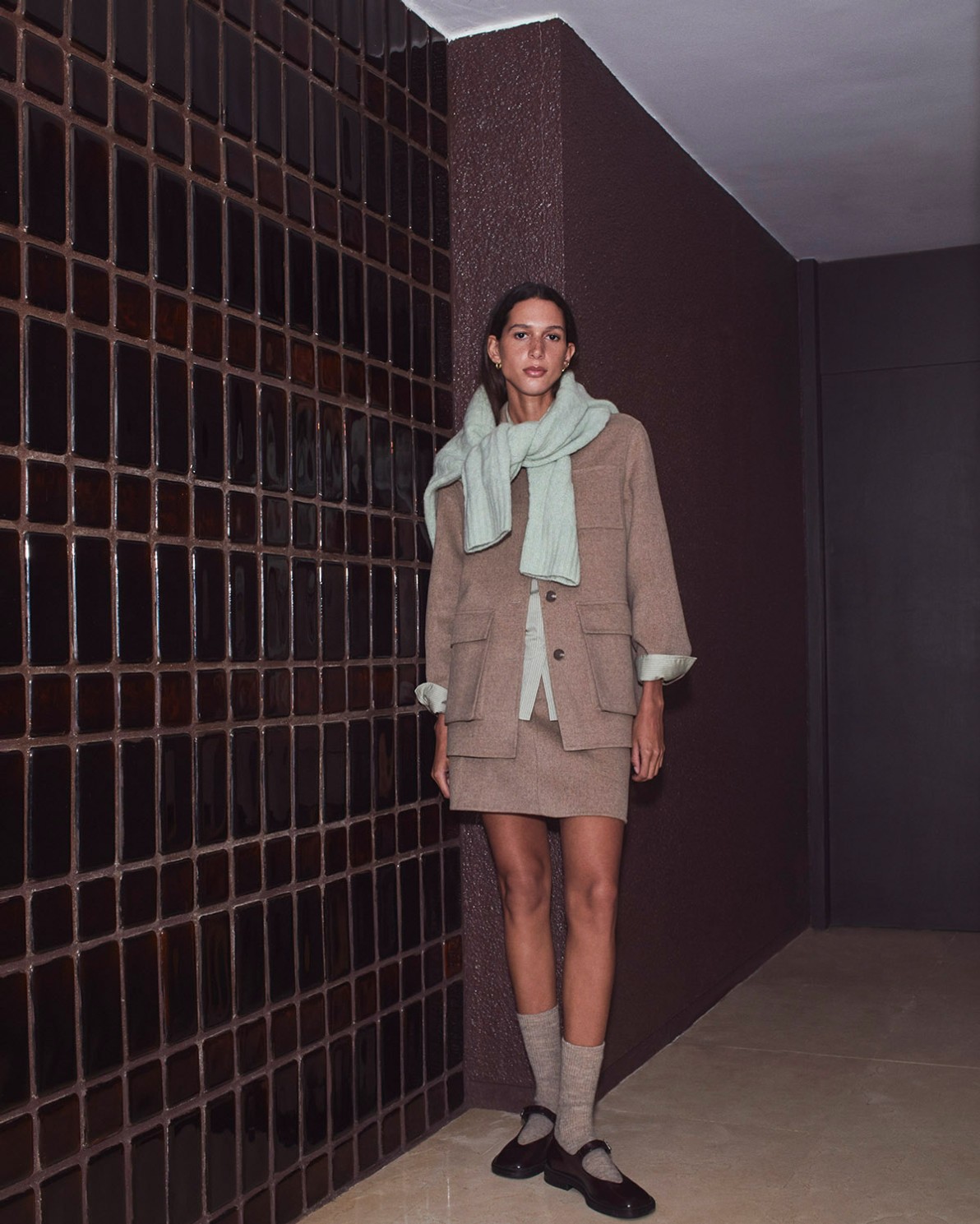 Brown double-sided wool blend mini skirt - Skirt made of double-sided wool and recycled fiber blend fabric 1