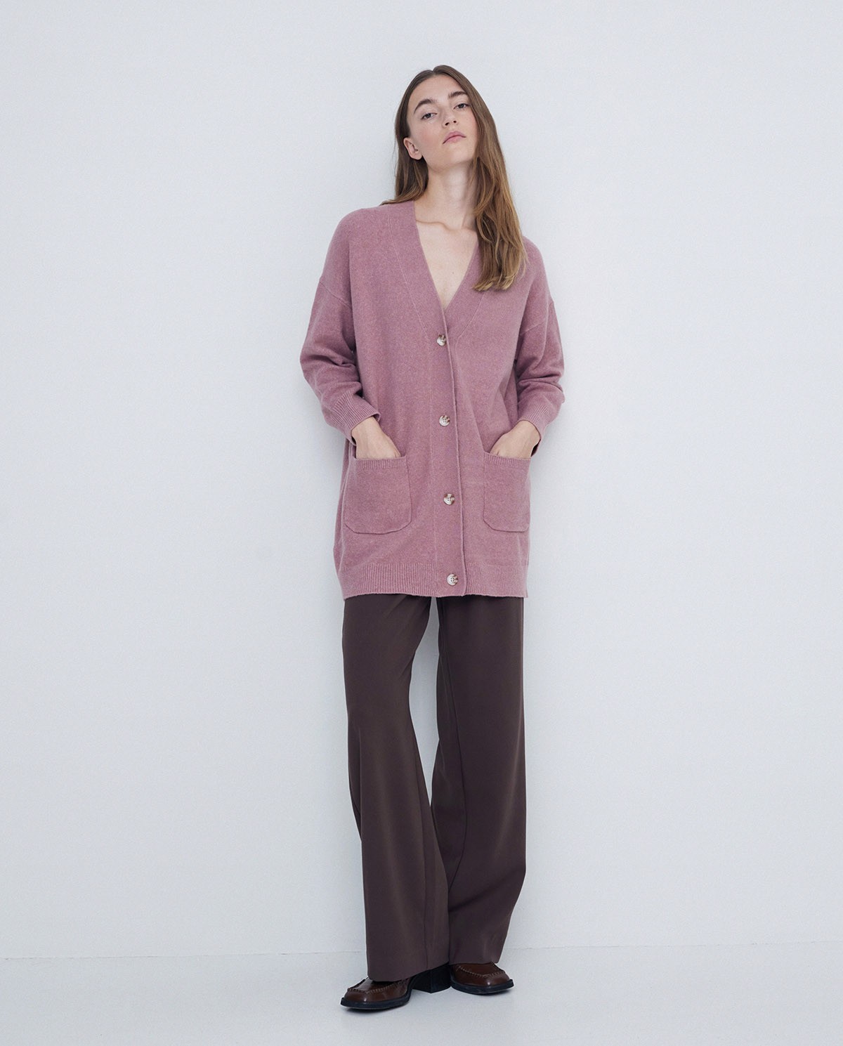 Pale pink longline cardigan online