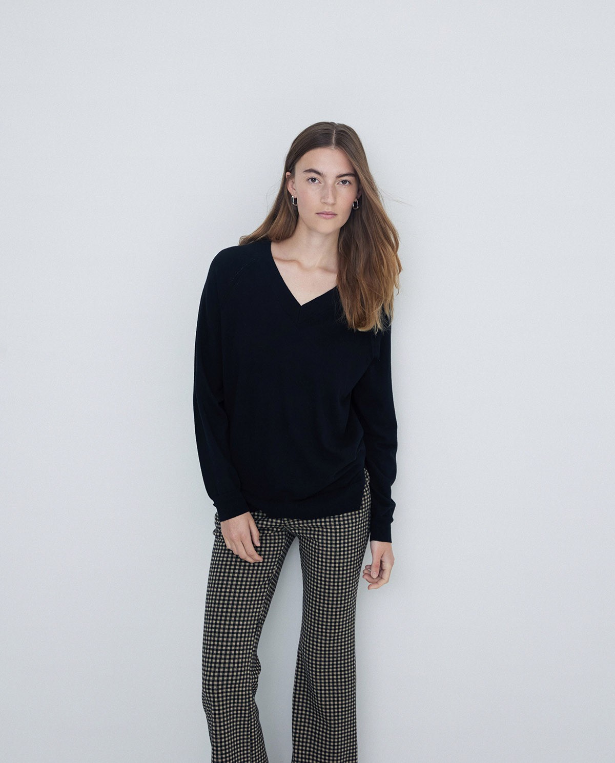 Pantalon flare a carreaux Beige