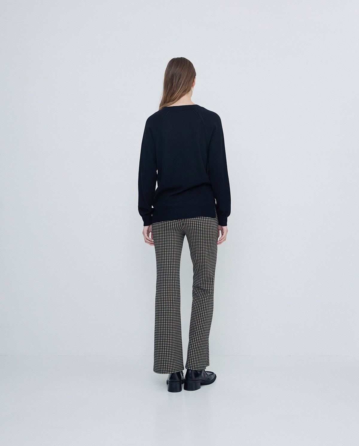 Pantalon flare a carreaux Beige