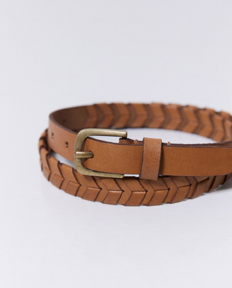 Cinturón piel trenzado handmade camel