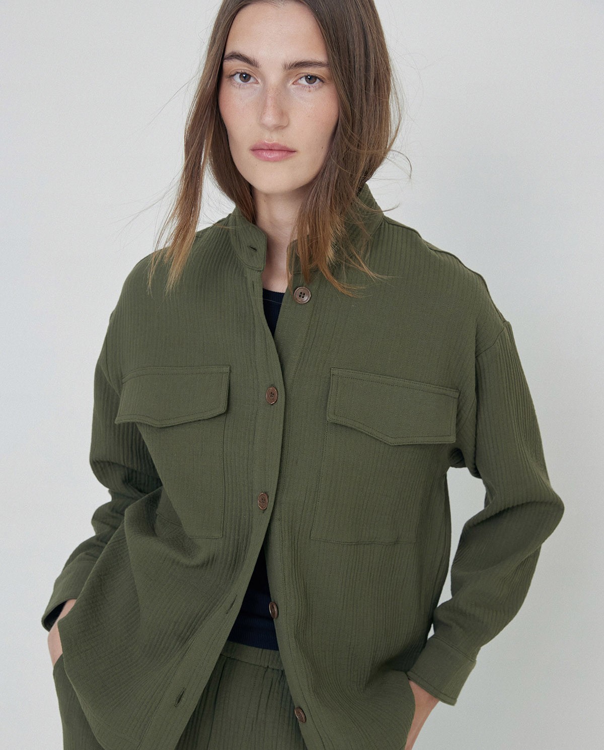 Khaki green overshirt hotsell