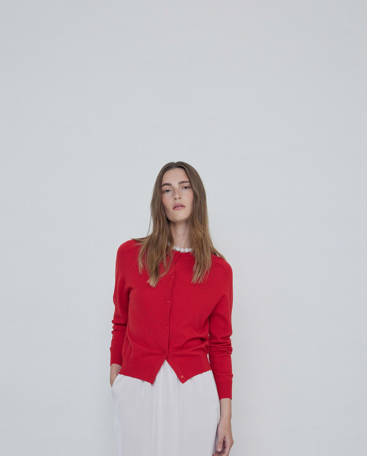 Red merino wool cardigan 2025