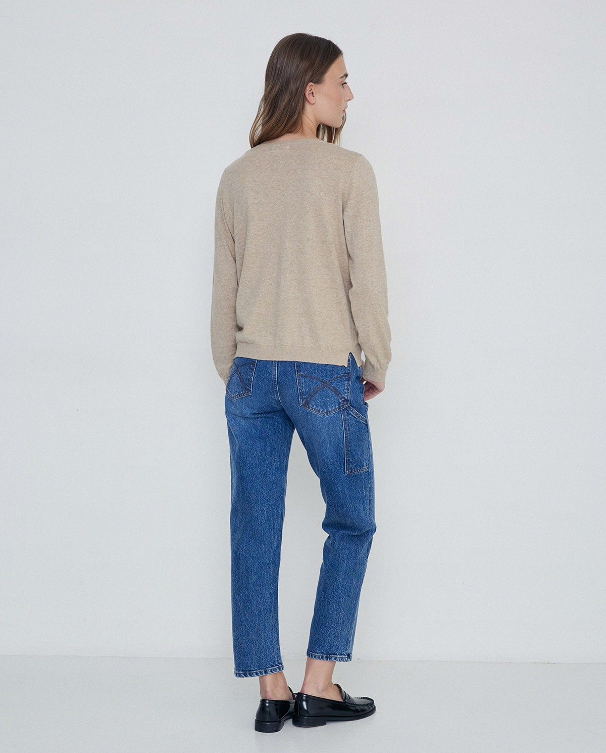 Cotton V neck sweater brown