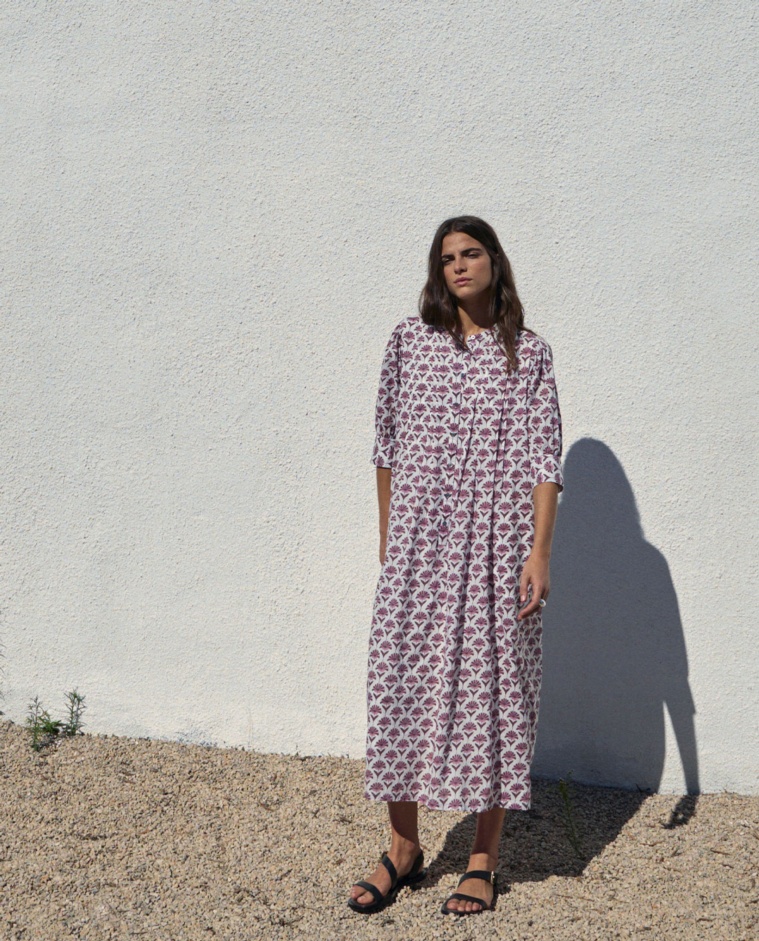 Robe midi en coton rose - Robe midi tissée 100 % coton