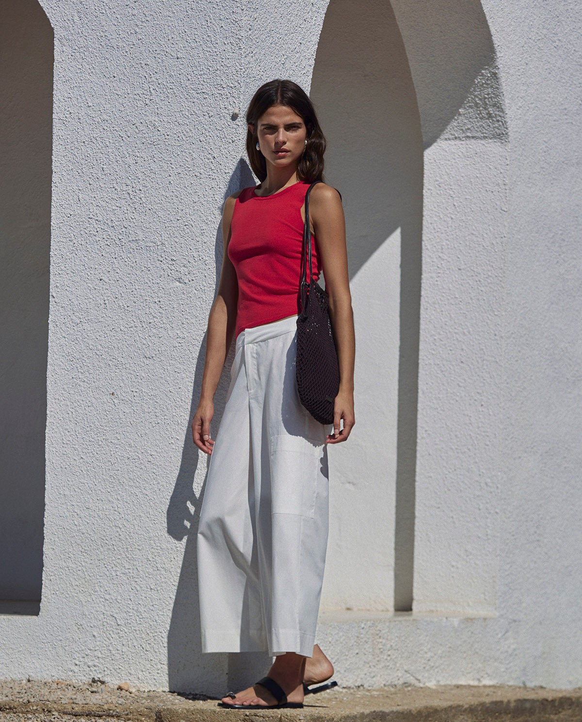 Pantalones popelín algodón culotte crudo