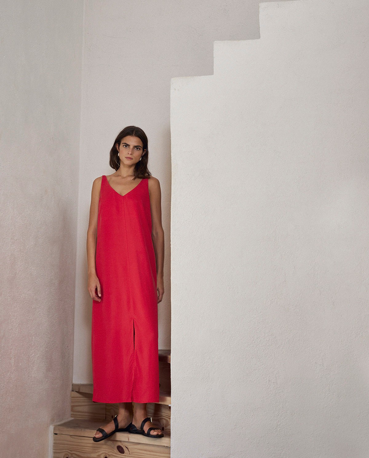 Robe sans manches en tencel rouge