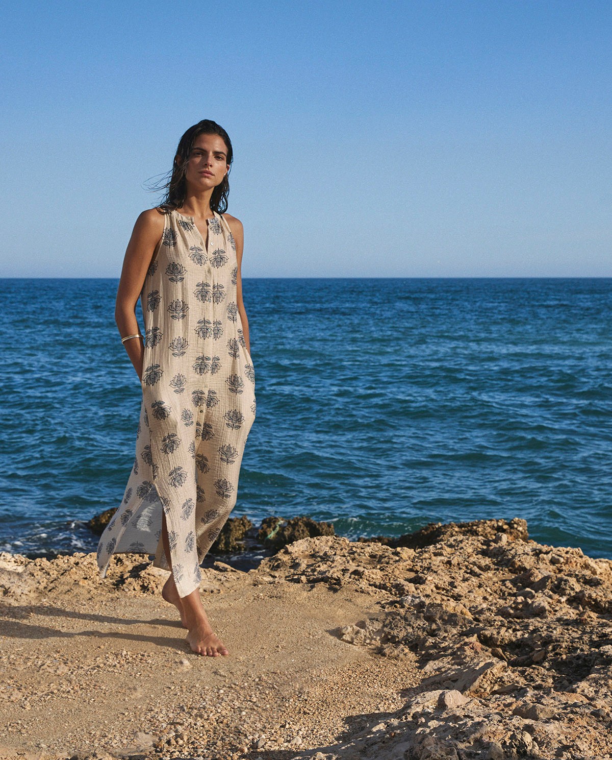 Robe midi col licou naturelle