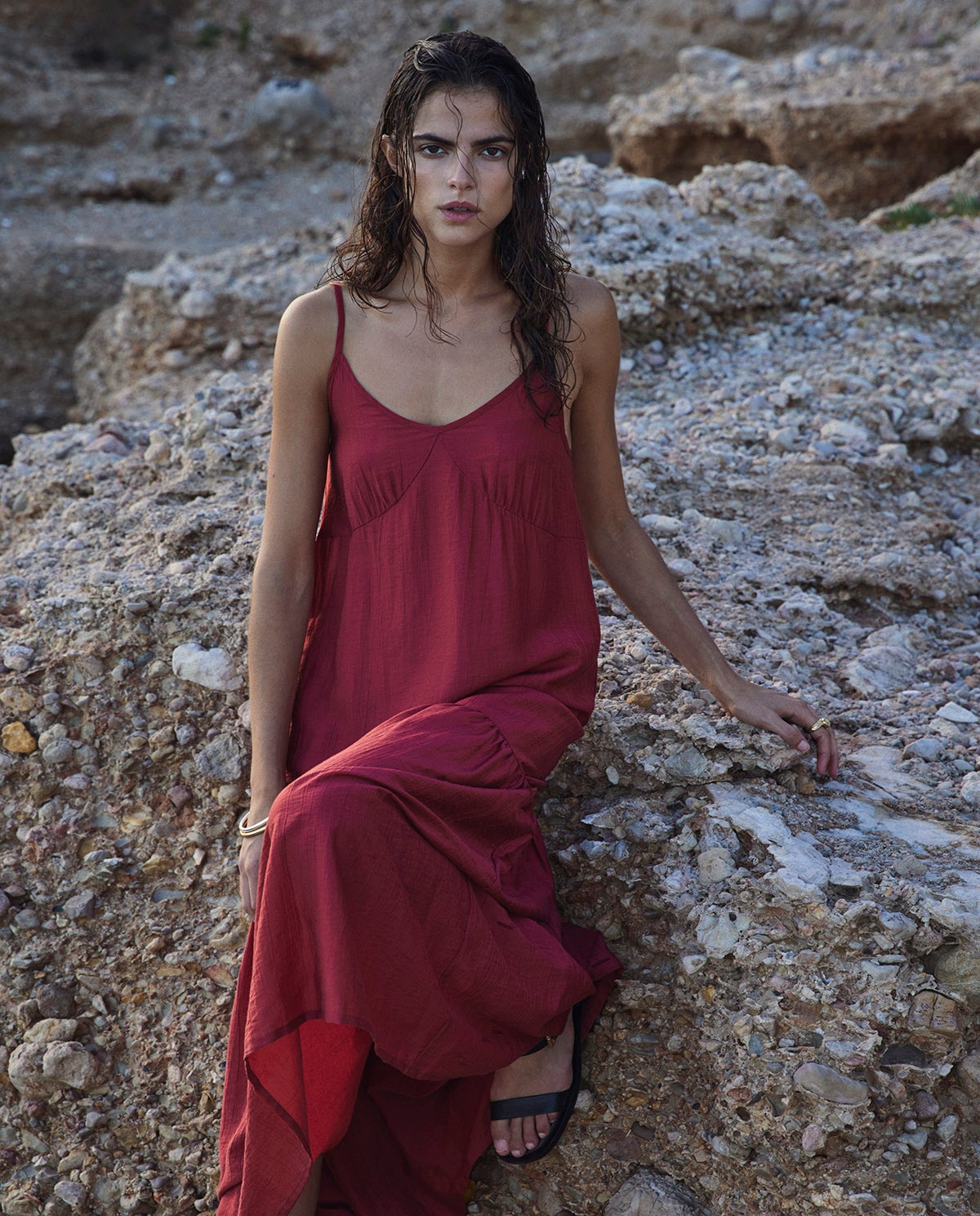Vestido maxi fluido rojo 1