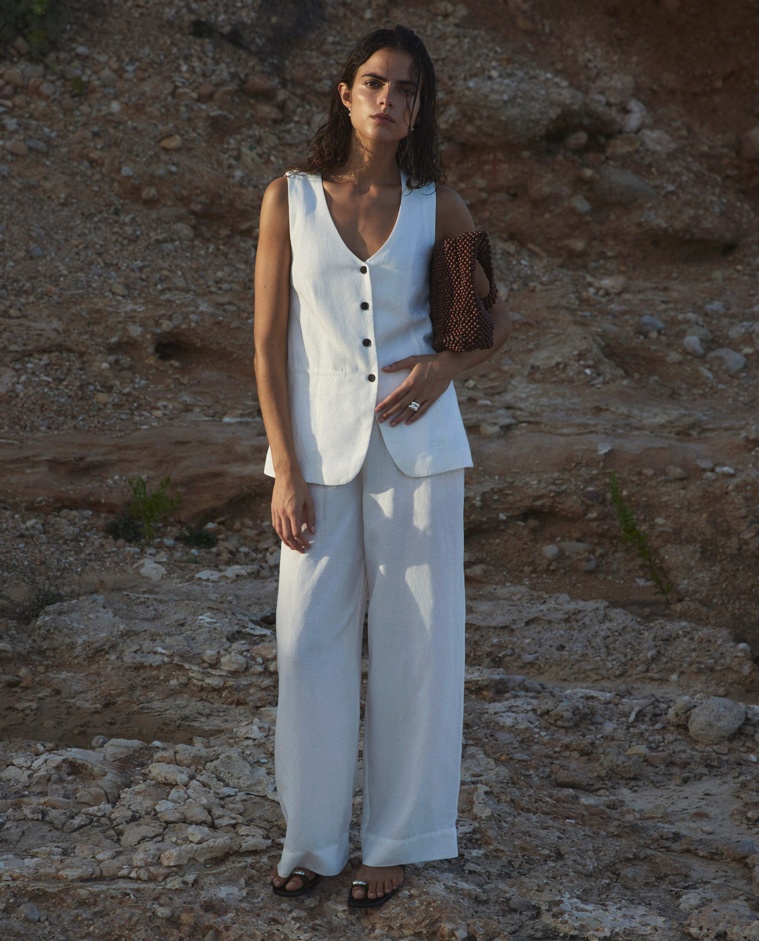 Pantalones mezcla lino wide leg crudo