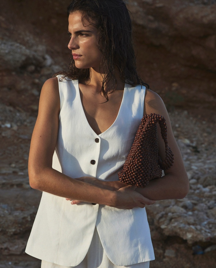 Chaleco largo tencel y lino crudo