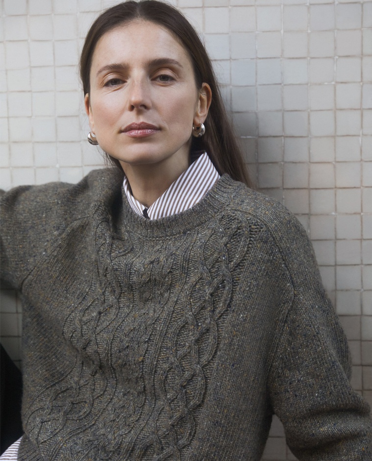 Jersey de ochos lana de merino marrón- Jersey de punto