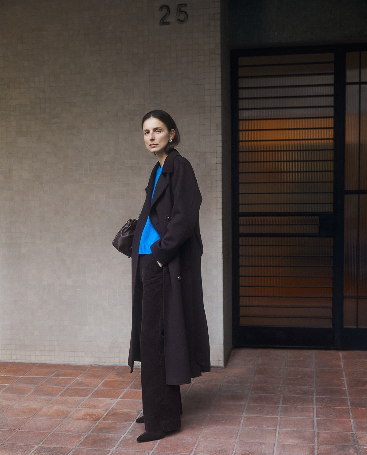 Long chocolate wool blend coat - Regular fit long coat 3