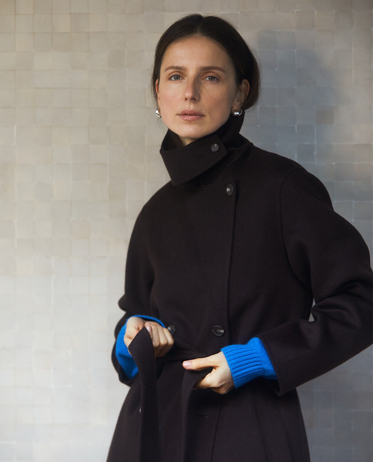 Long chocolate wool blend coat - Regular fit long coat 2
