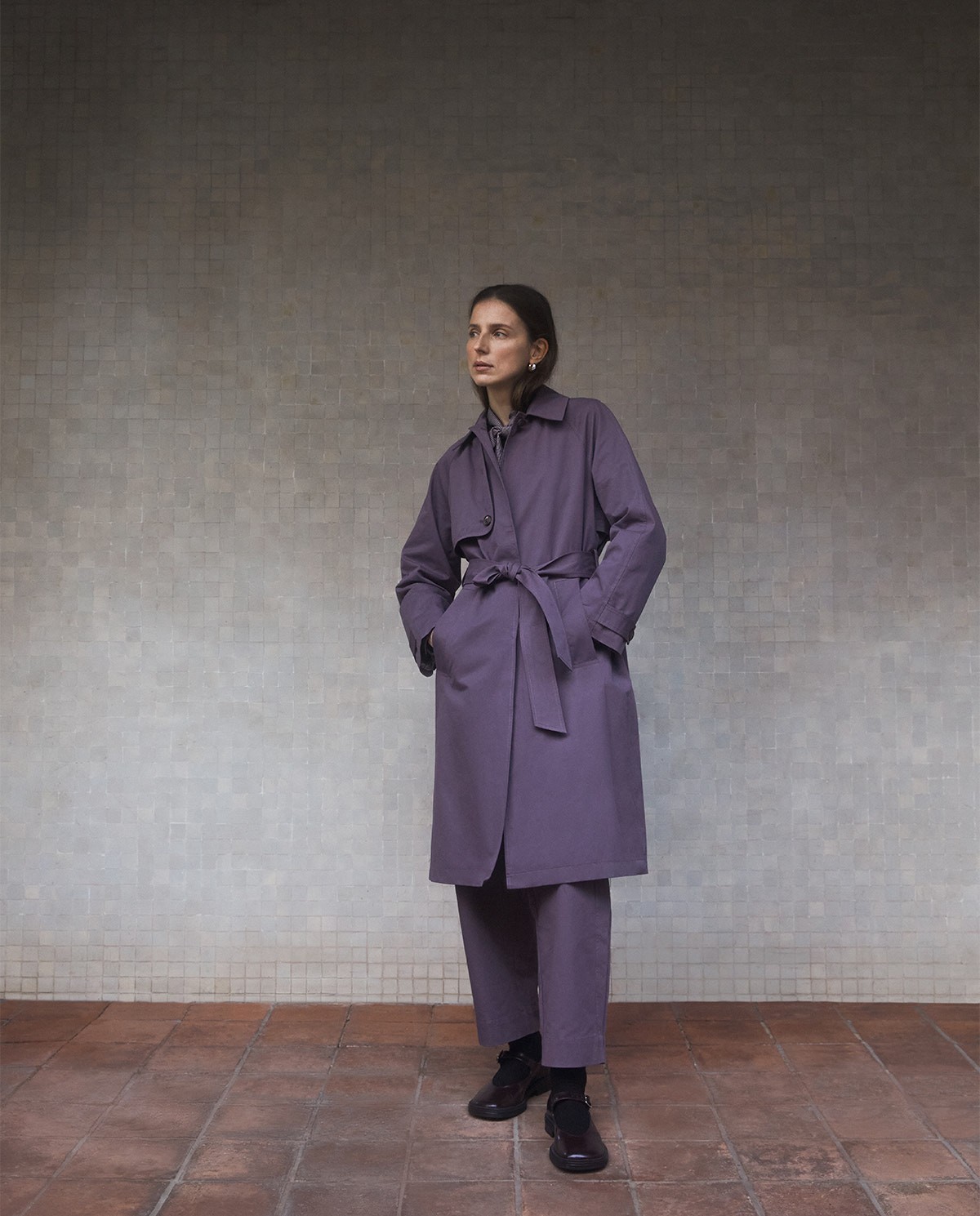 Aubergine balloon-fit wide trousers woman Yerse - Front view 6