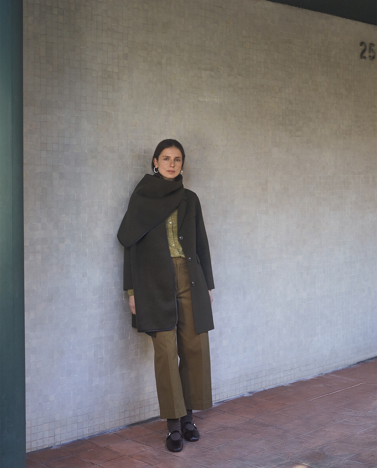 Khaki wool blend midi coat - Regular fit midi coat 1