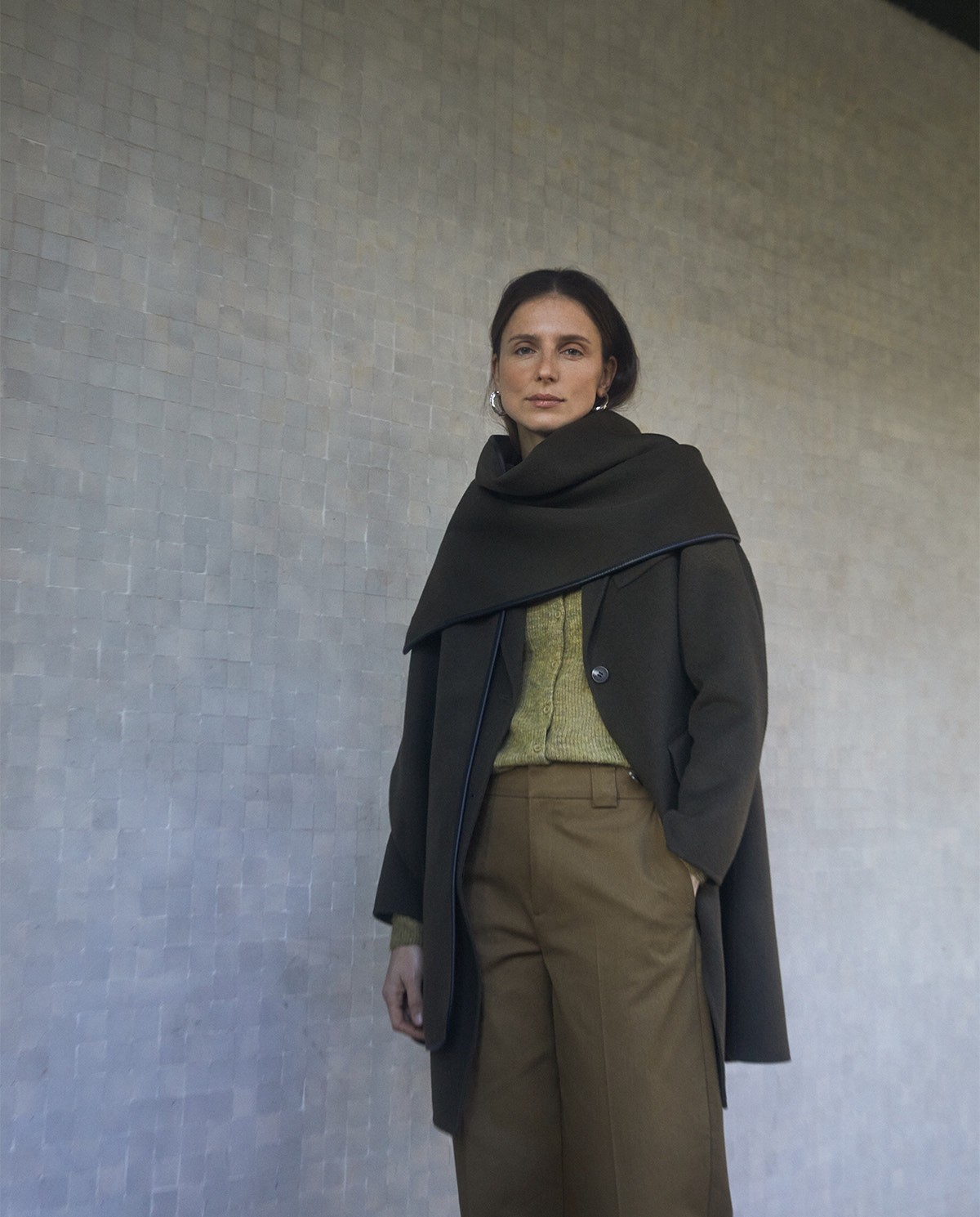 Handmade wool-blend midi coat khaki