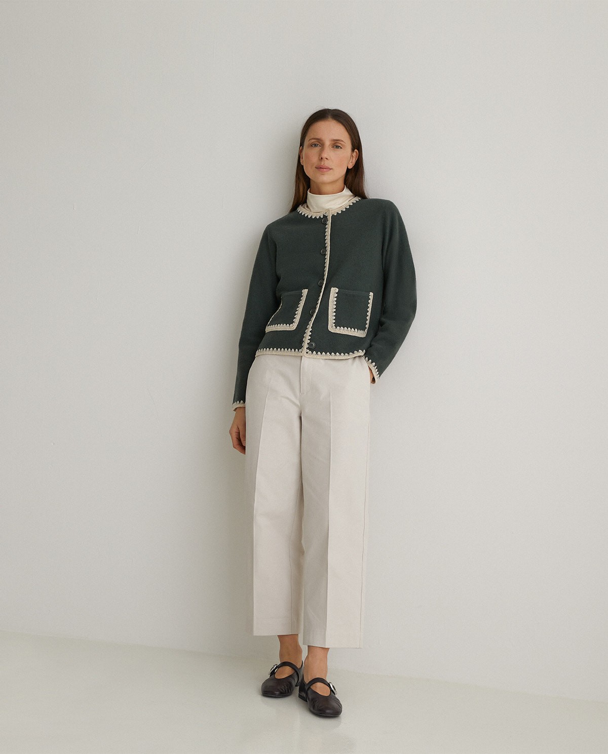 Ecru 100% cotton regular-fit trousers woman Yerse - Front view