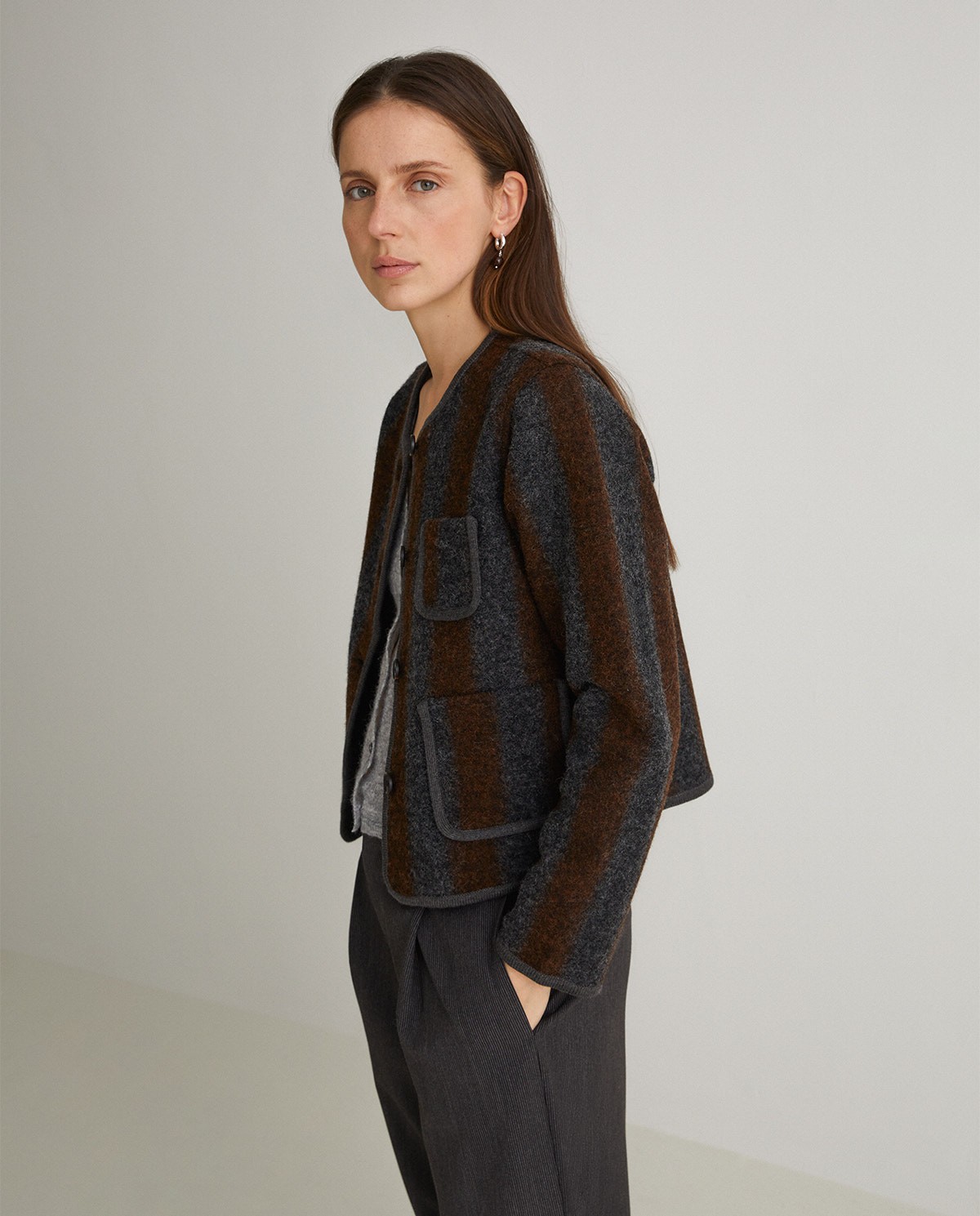Jaqueta curta barreja llana bullida stripes - Abric curt regular fit