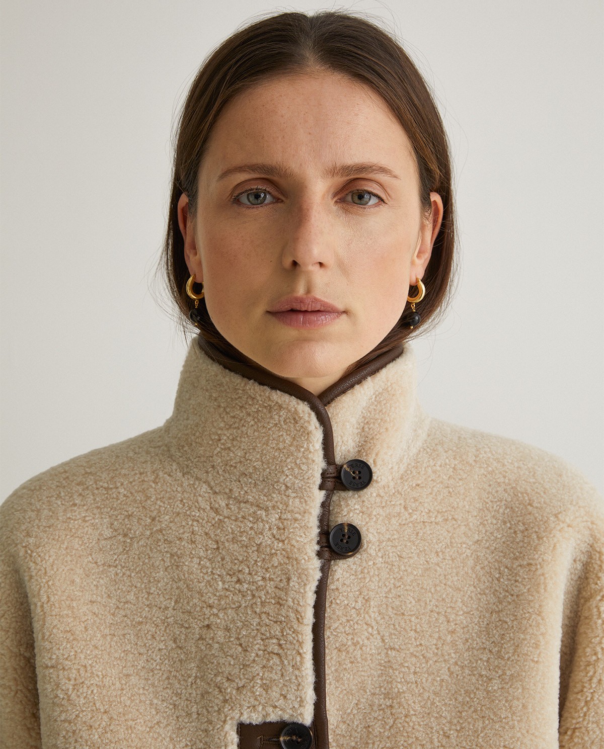 Ecru shearling coat woman Yerse - Front view