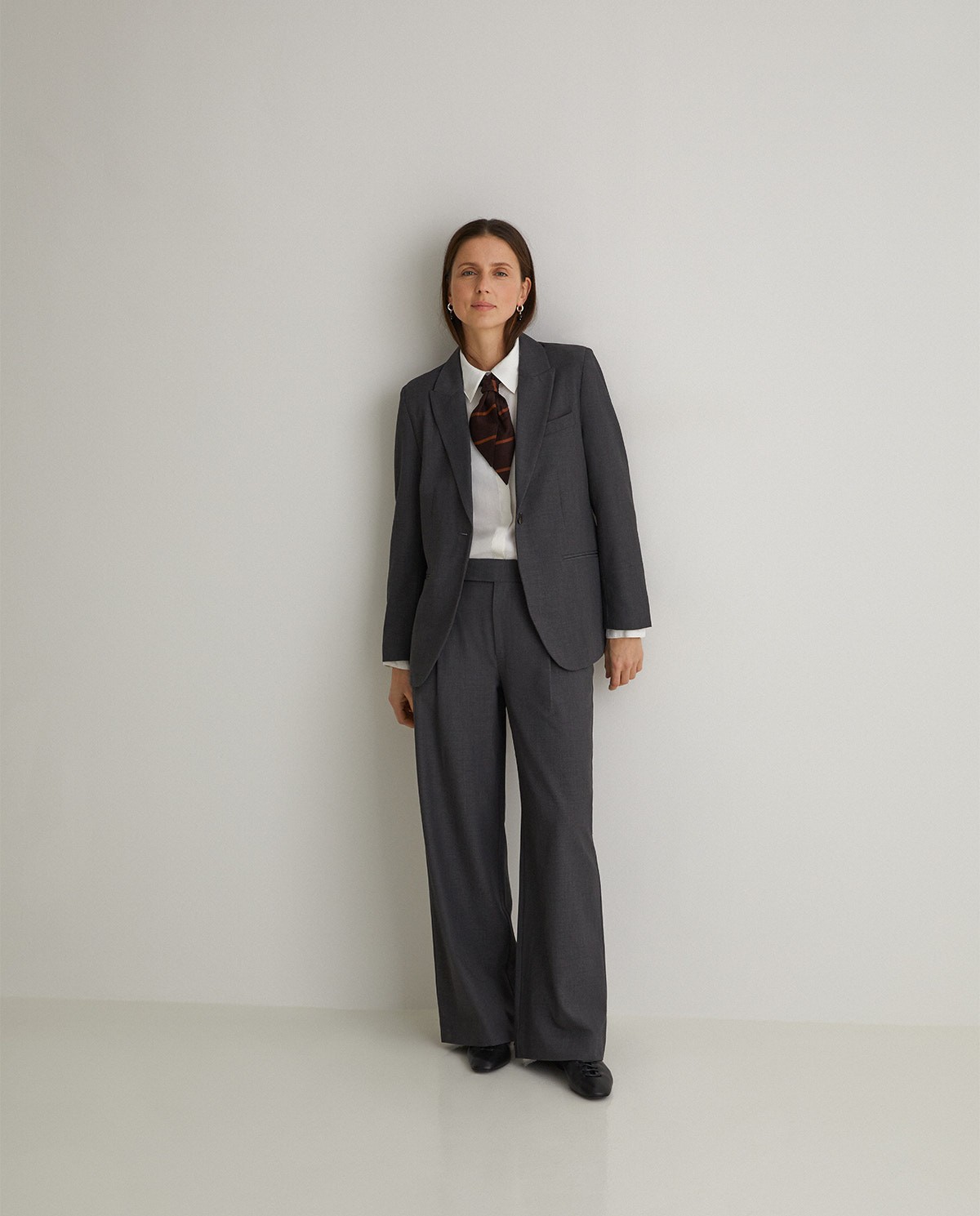 Gray pleated wide-leg suit pants - Wide-leg pants