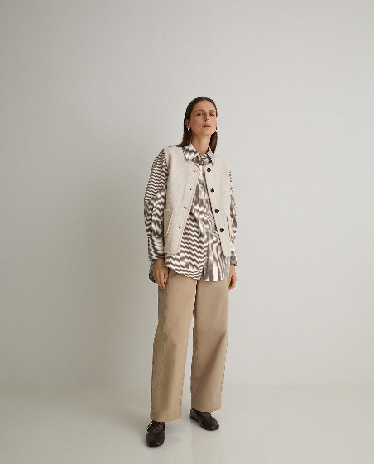 Camisa popelín cotó orgànic ratlles camel - Camisa oversize 100% cotó orgànic 1