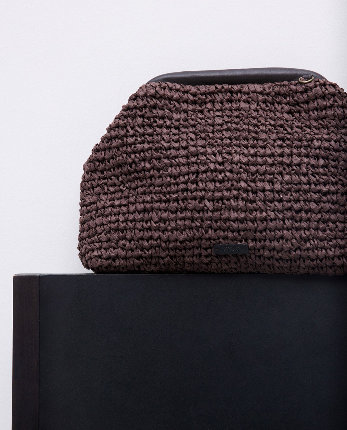 Chocolate handmade raffia and leather bag 1
