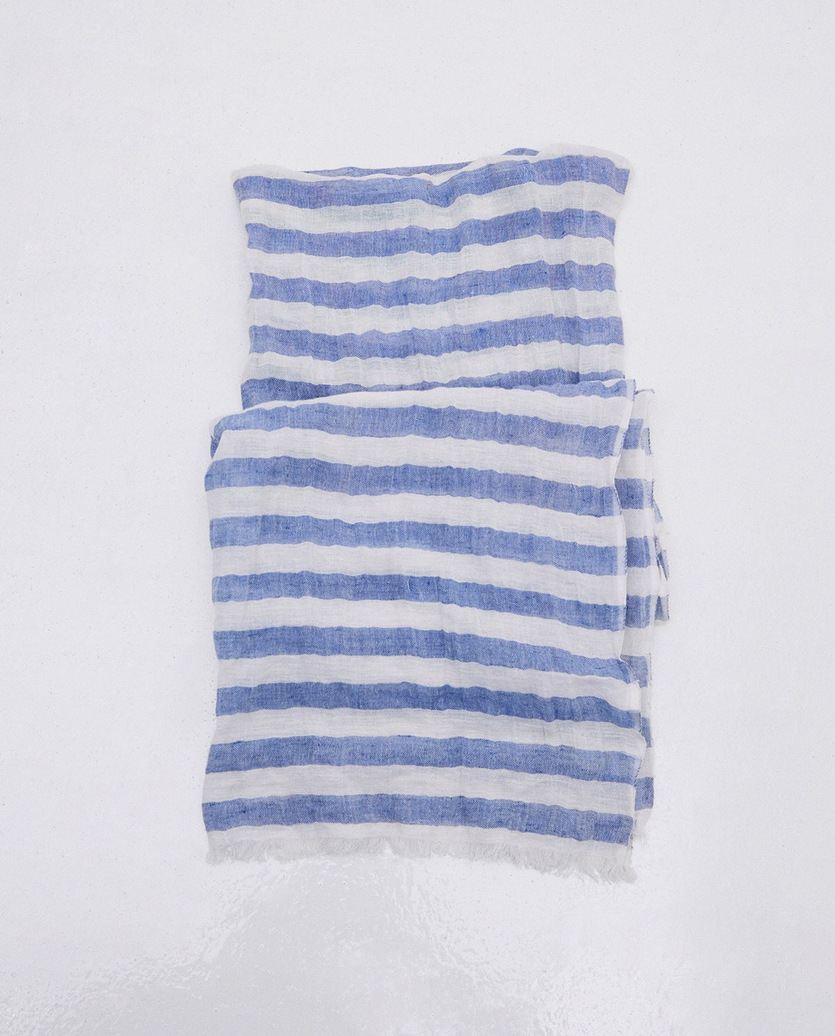 Fular rayas algodón y lino azul 4