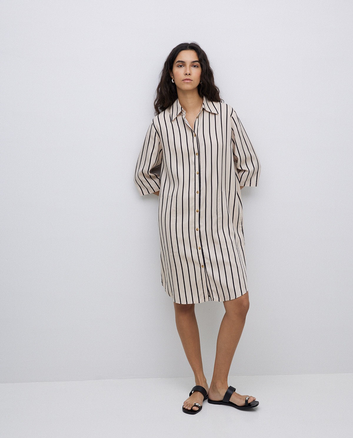 Vestido tencel cuello camisero crudo 3