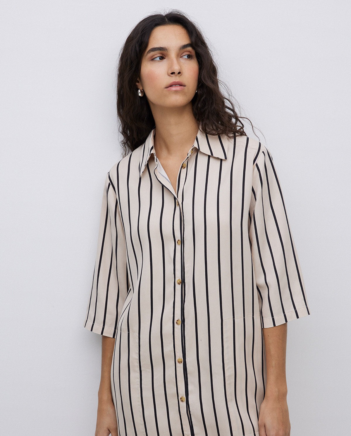 Vestido tencel cuello camisero crudo 2