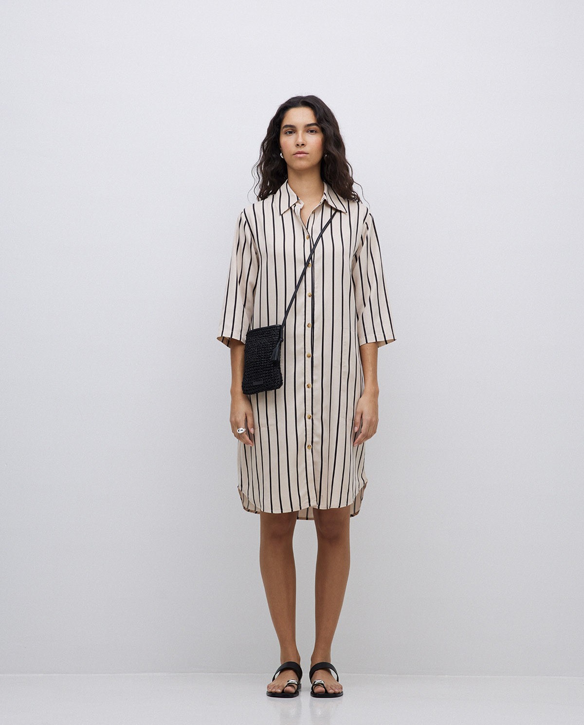Vestido tencel cuello camisero crudo 6