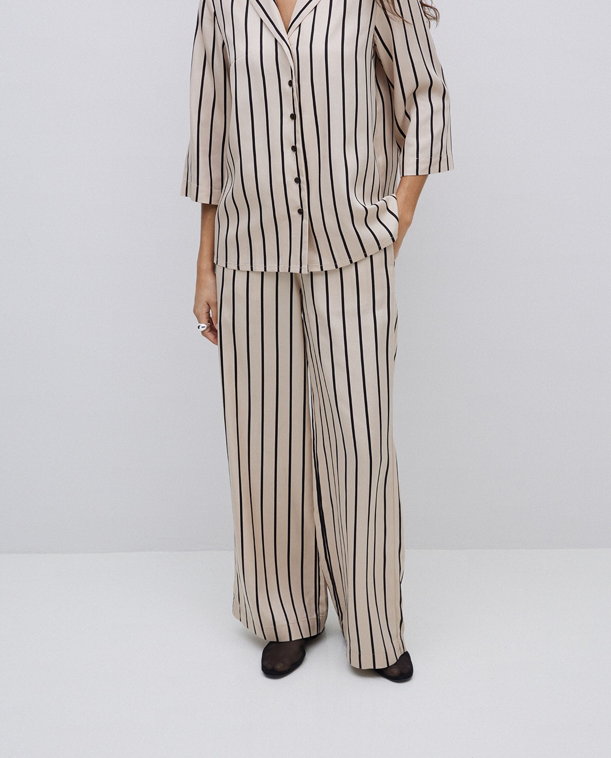 Ecru Tencel wide-leg trousers 2