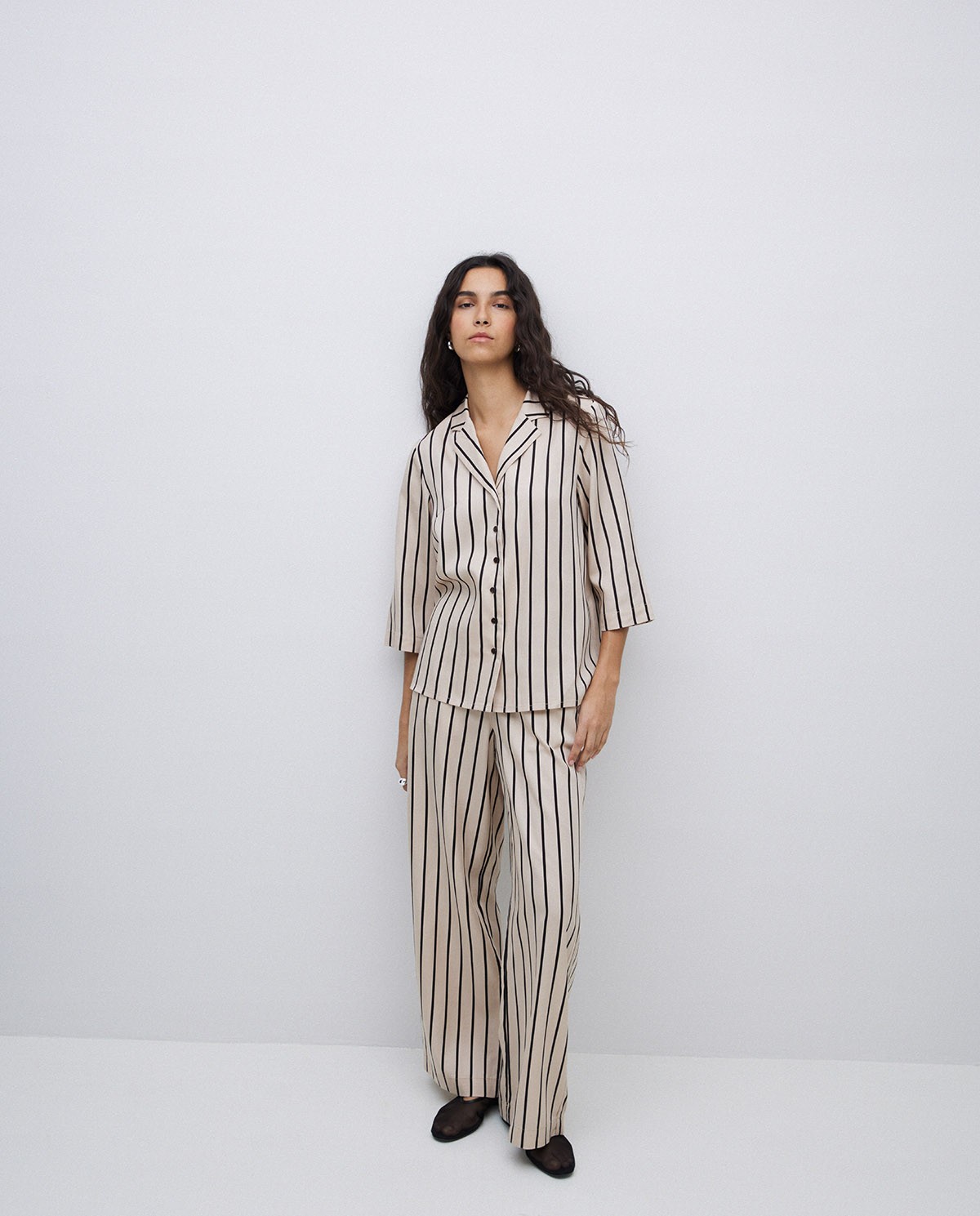 Ecru Tencel wide-leg trousers