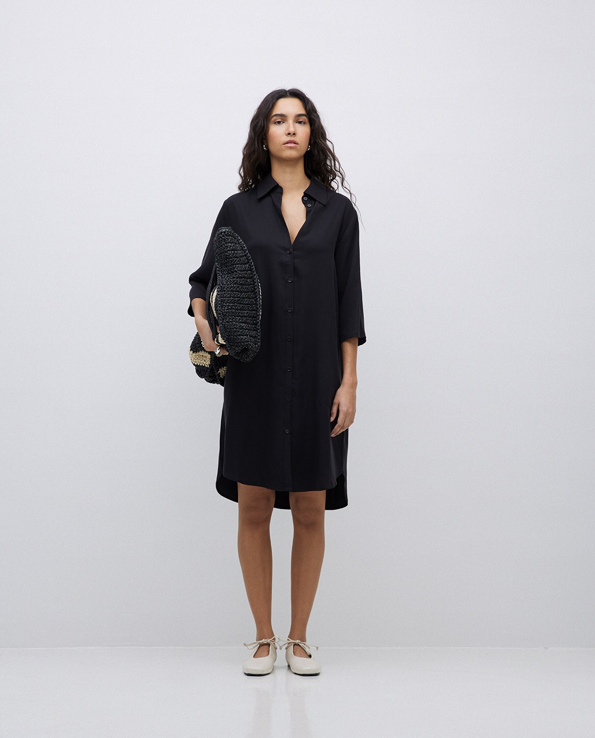 Vestido tencel cuello camisero negro 5