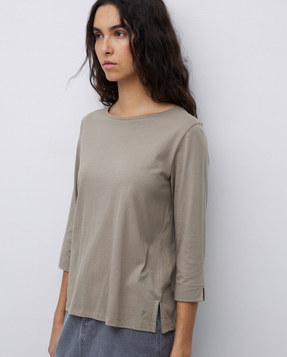 Camiseta básica 3/4 caqui 1
