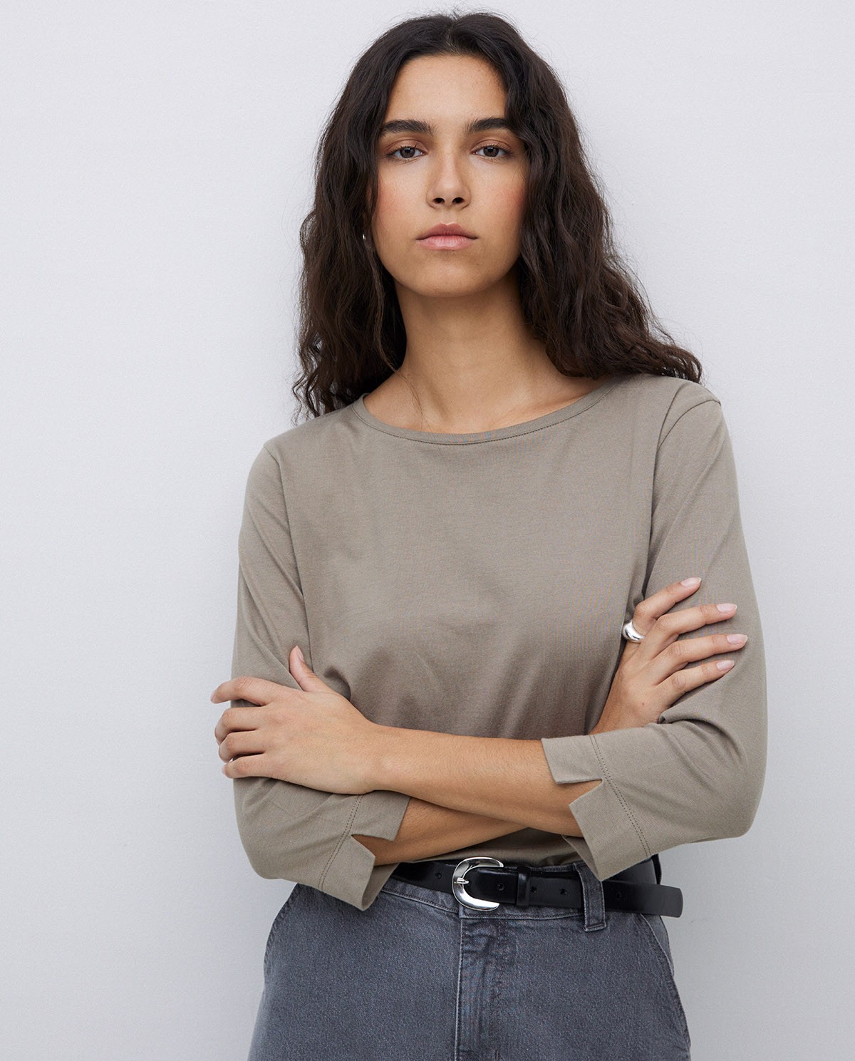 Camiseta básica 3/4 caqui