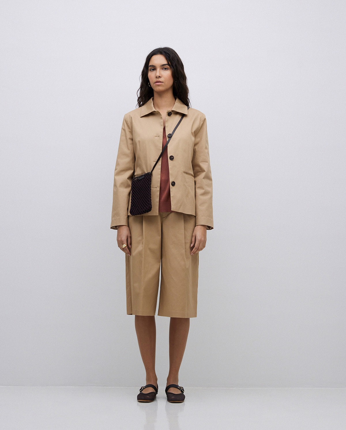 Chaqueta tejido gabardina camel 4