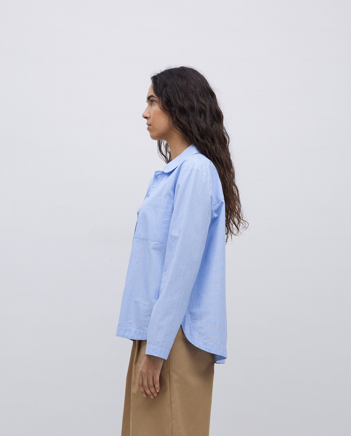 Chemise en popeline bleue à rayures 4
