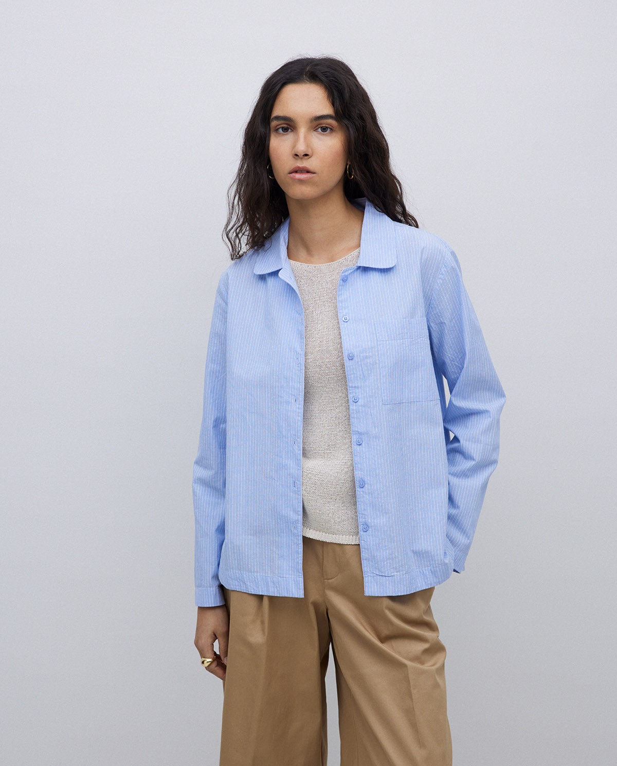Chemise en popeline bleue à rayures 3