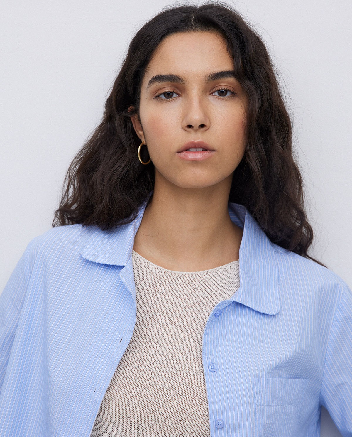 Chemise en popeline bleue à rayures 1