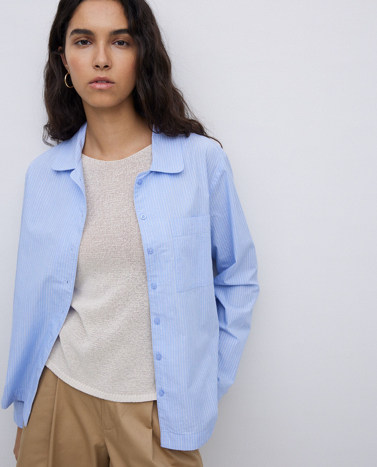 Chemise en popeline bleue à rayures 2
