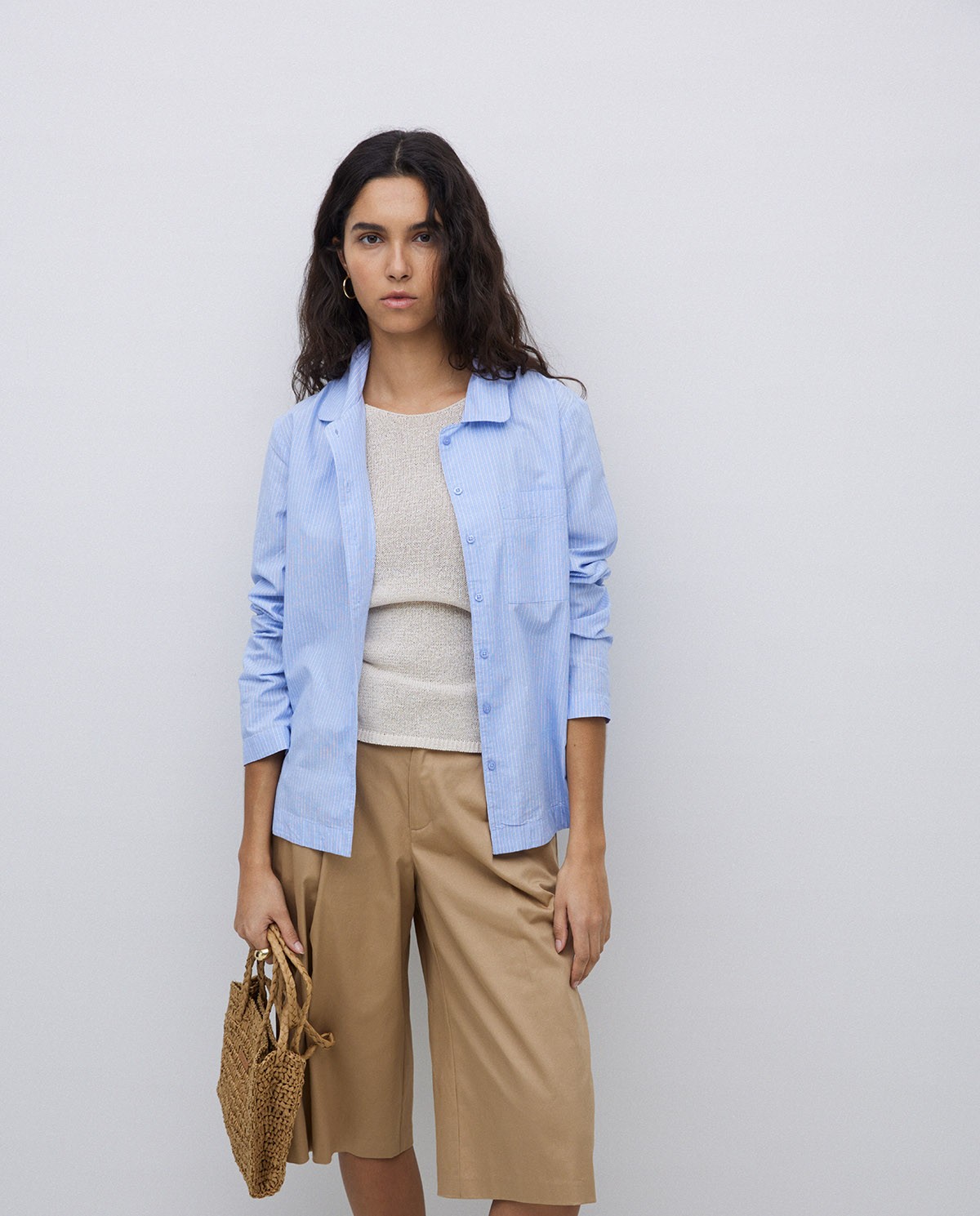 Chemise en popeline bleue à rayures