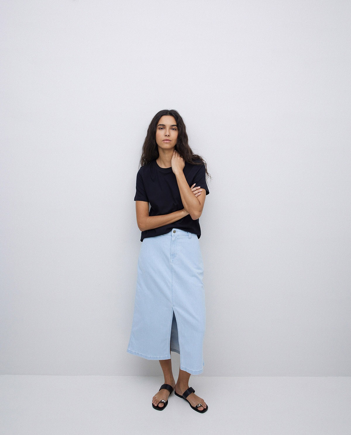Falda tejana midi azul índigo