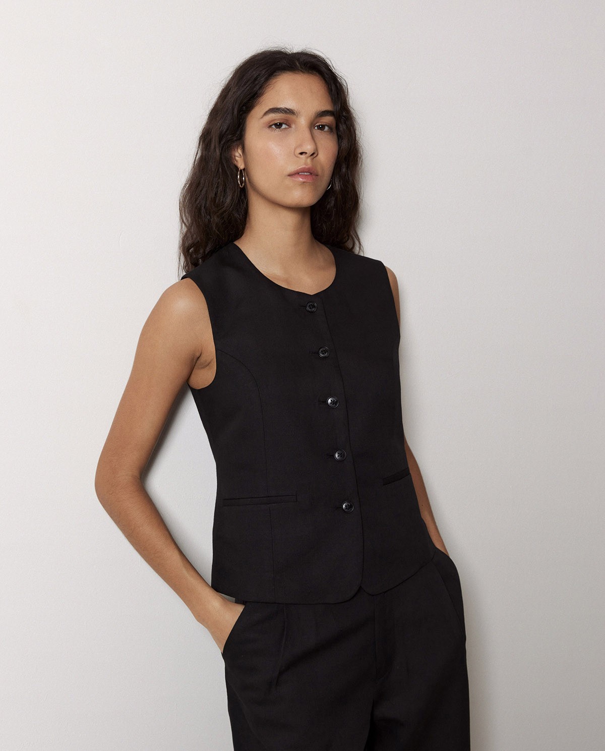 Gilet en lin mélangé noir 1